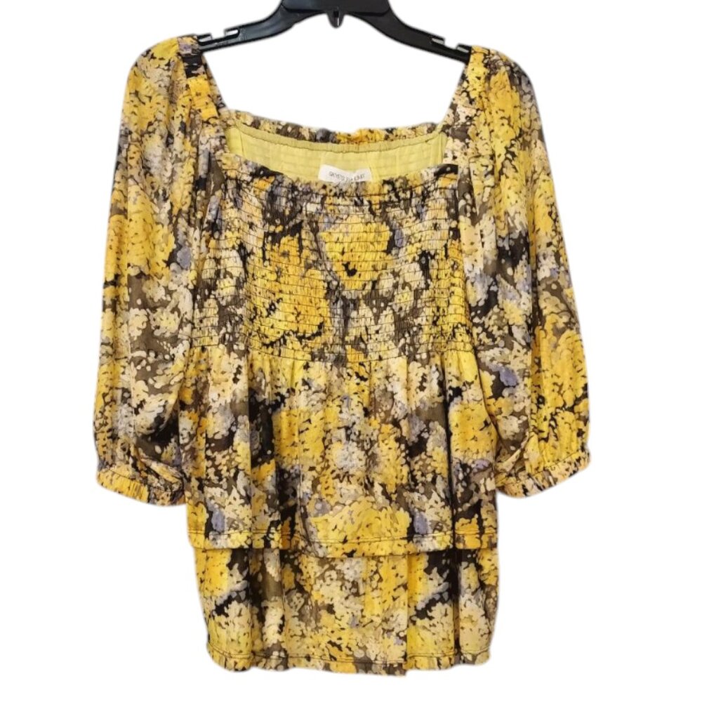 NWT PL Skye's The Limit Yellow, Moss, Lavender Smocked Bodice Top Sz PL